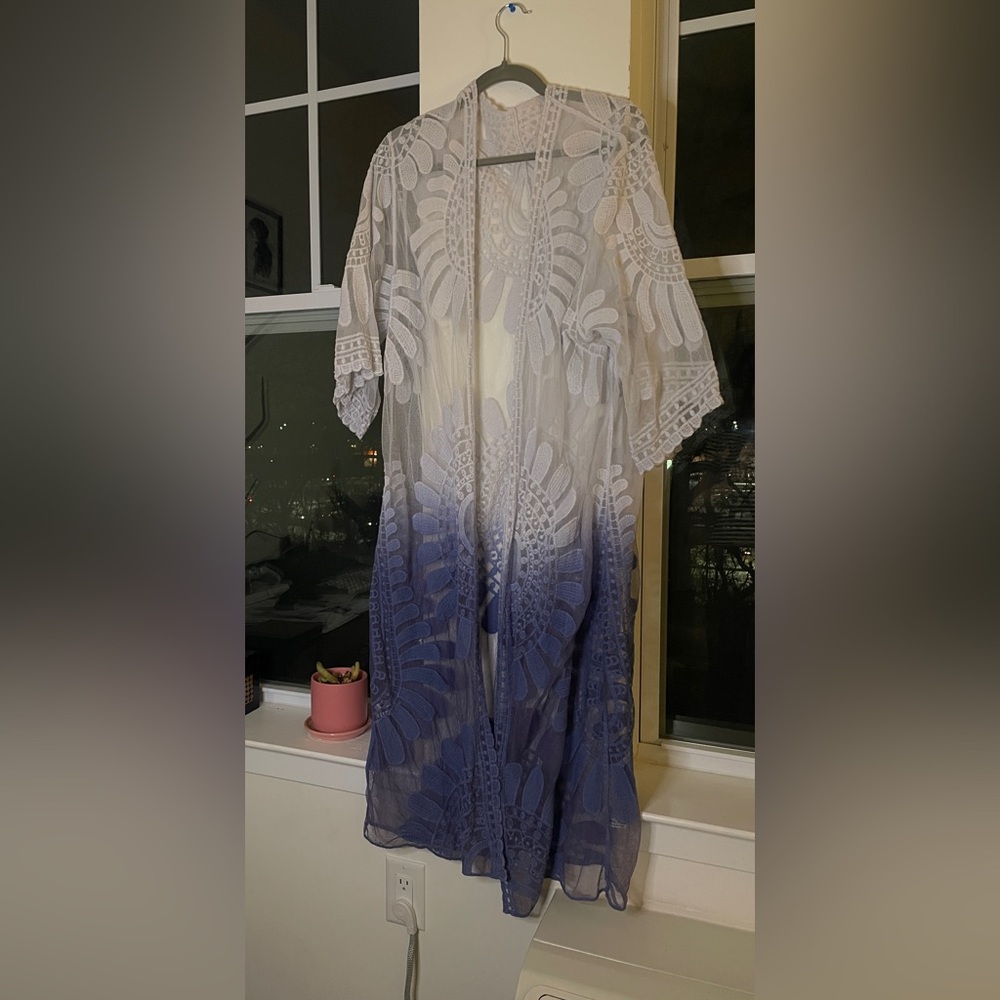 White and Blue Lace Kimono